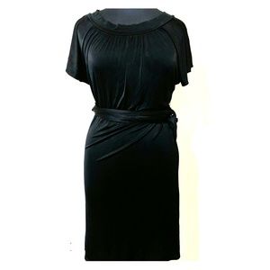 BCBG shear black dress with belt